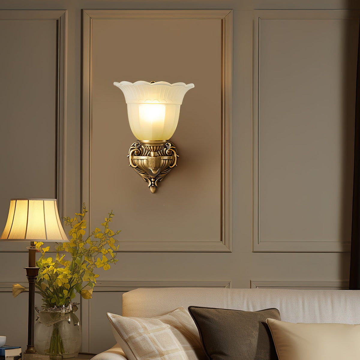 Bloom Flower Brass Sconce – Intricate Brass Floral & Glass Wall Sconce