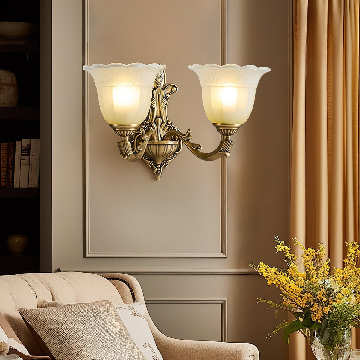 Bloom Flower Brass Sconce – Intricate Brass Floral & Glass Wall Sconce