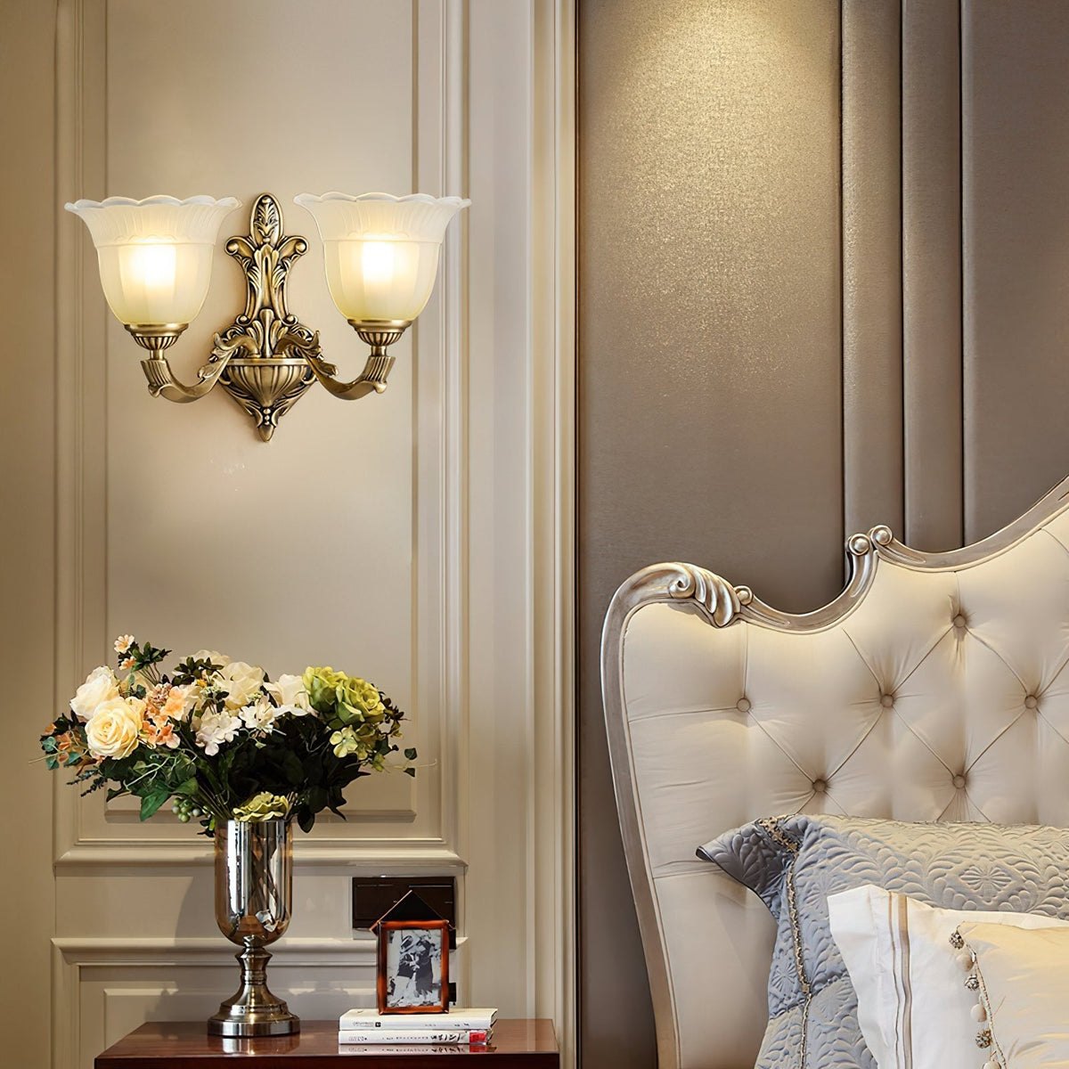 Bloom Flower Brass Sconce – Intricate Brass Floral & Glass Wall Sconce