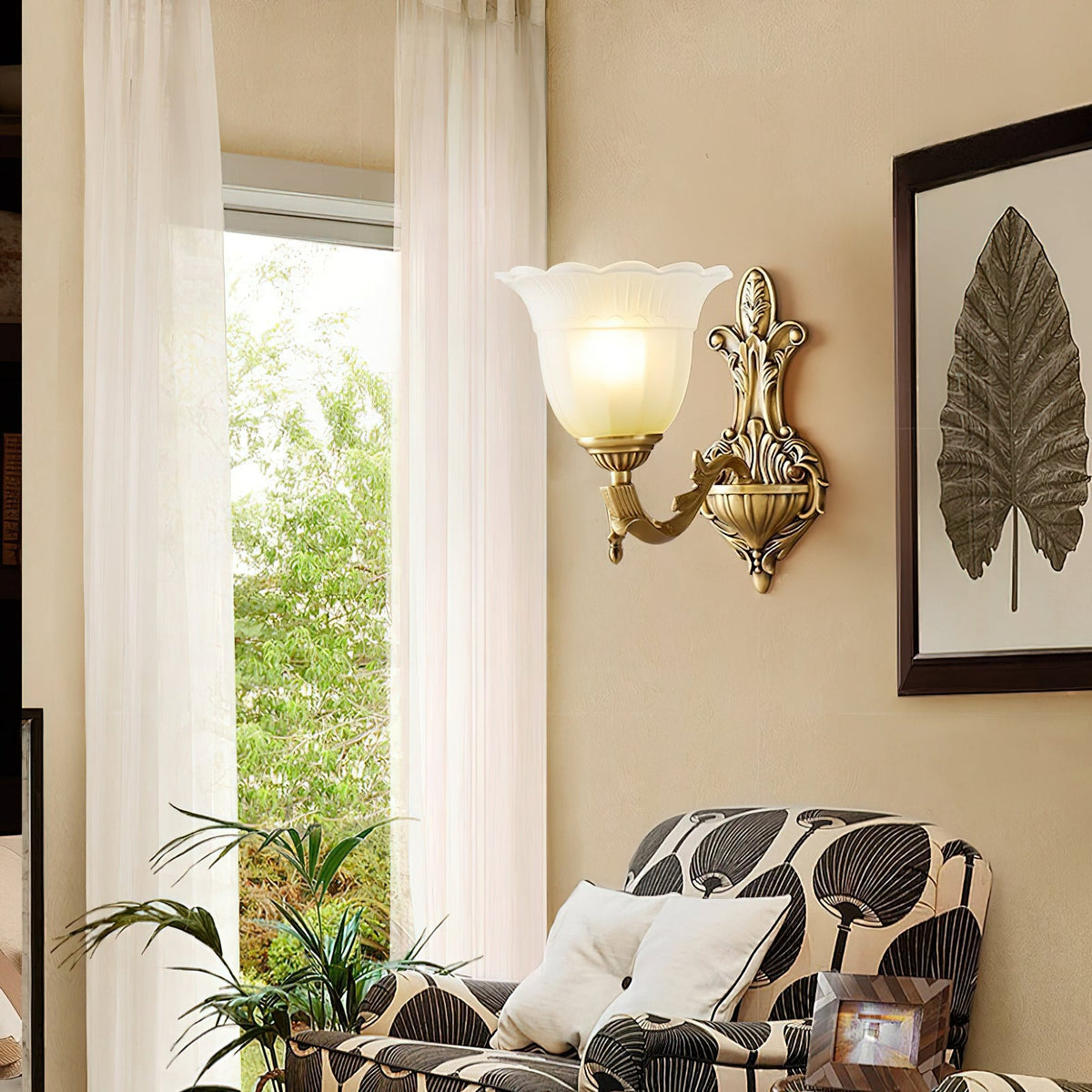 Bloom Flower Brass Sconce – Intricate Brass Floral & Glass Wall Sconce