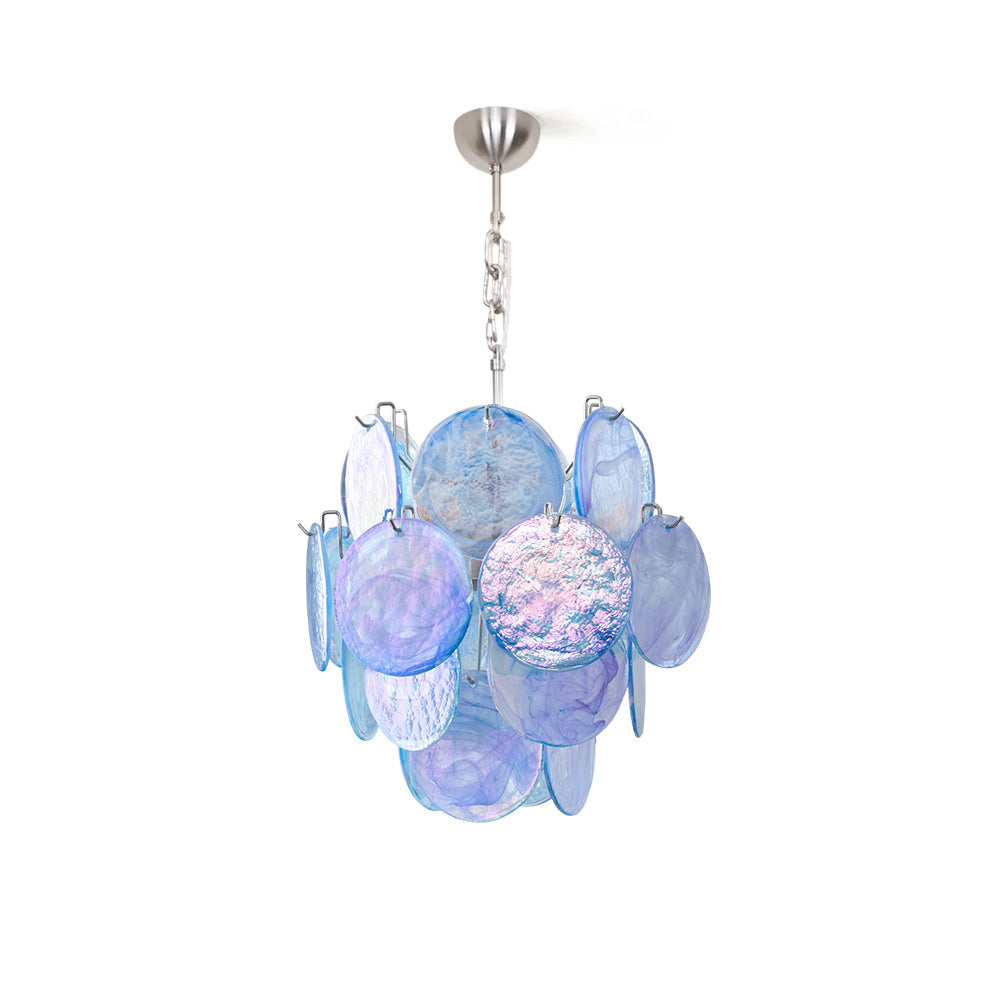 Blue Vistosi Disc Chandelier – Murano Glass Disc & Metal Art Chandelier