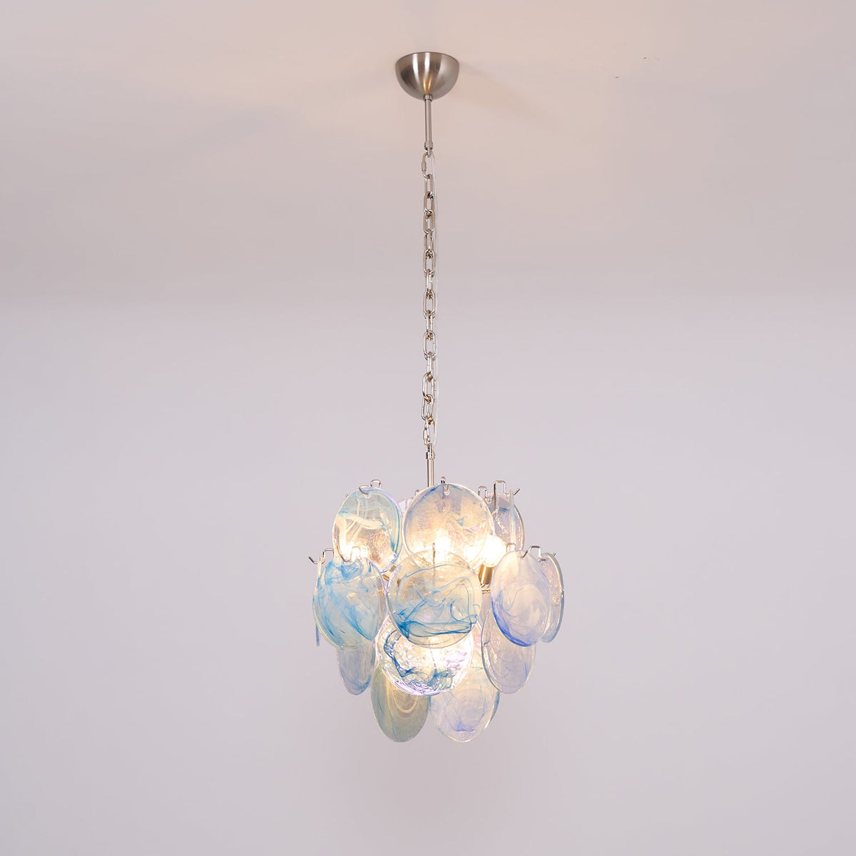 Blue Vistosi Disc Chandelier – Murano Glass Disc & Metal Art Chandelier
