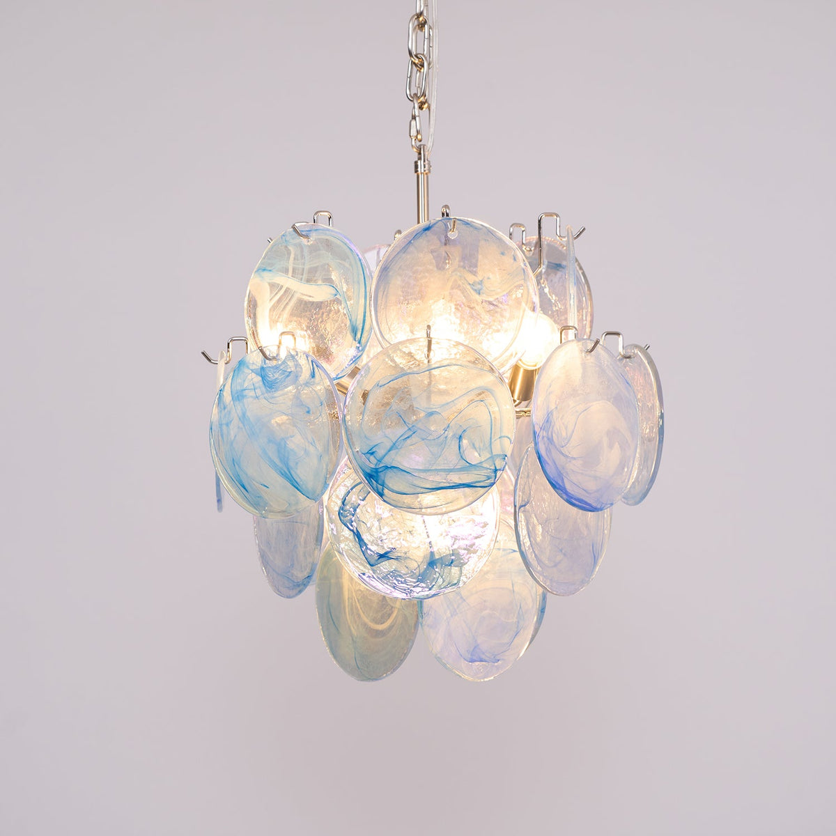 Blue Vistosi Disc Chandelier – Murano Glass Disc & Metal Art Chandelier