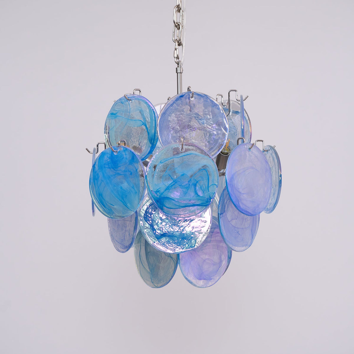 Blue Vistosi Disc Chandelier – Murano Glass Disc & Metal Art Chandelier