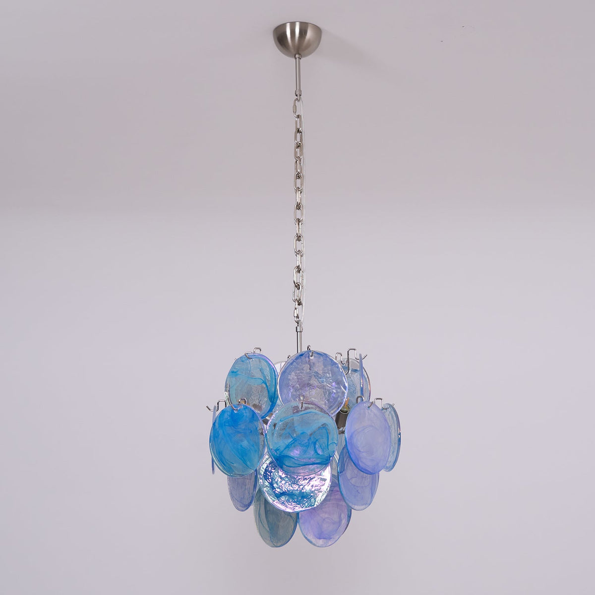 Blue Vistosi Disc Chandelier – Murano Glass Disc & Metal Art Chandelier