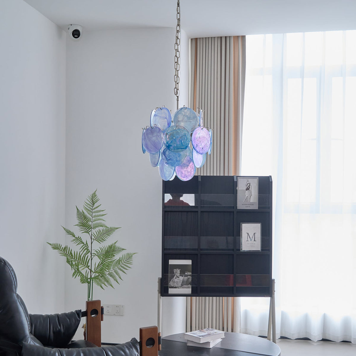 Blue Vistosi Disc Chandelier – Murano Glass Disc & Metal Art Chandelier