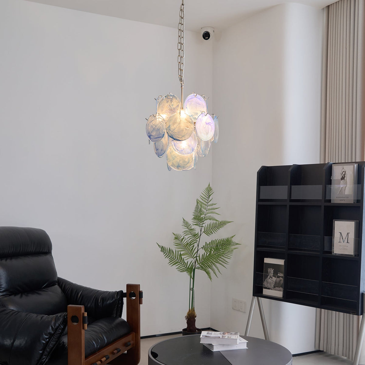 Blue Vistosi Disc Chandelier – Murano Glass Disc & Metal Art Chandelier