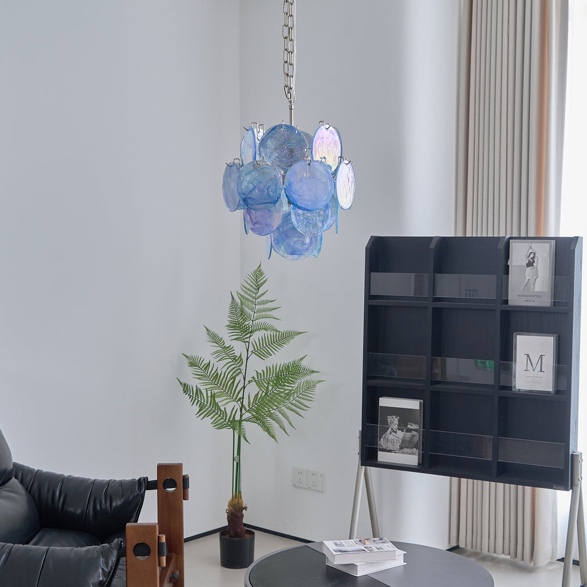 Blue Vistosi Disc Chandelier – Murano Glass Disc & Metal Art Chandelier