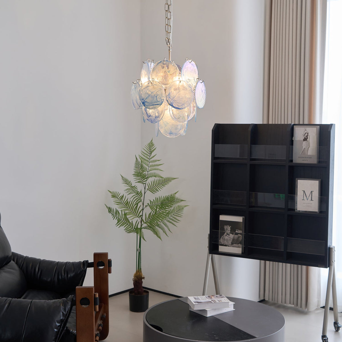 Blue Vistosi Disc Chandelier – Murano Glass Disc & Metal Art Chandelier