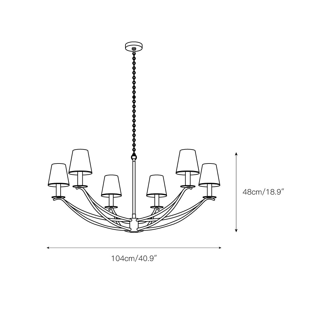 Bo Chandelier – Minimalist Heritage Arm Chandelier with Tapered Linen Shades