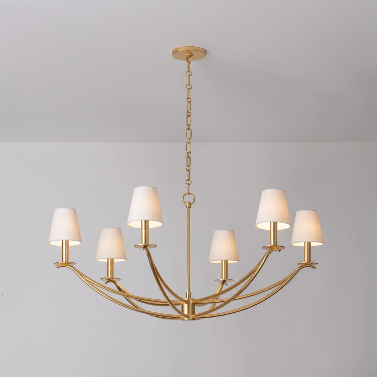 Bo Chandelier – Minimalist Heritage Arm Chandelier with Tapered Linen Shades