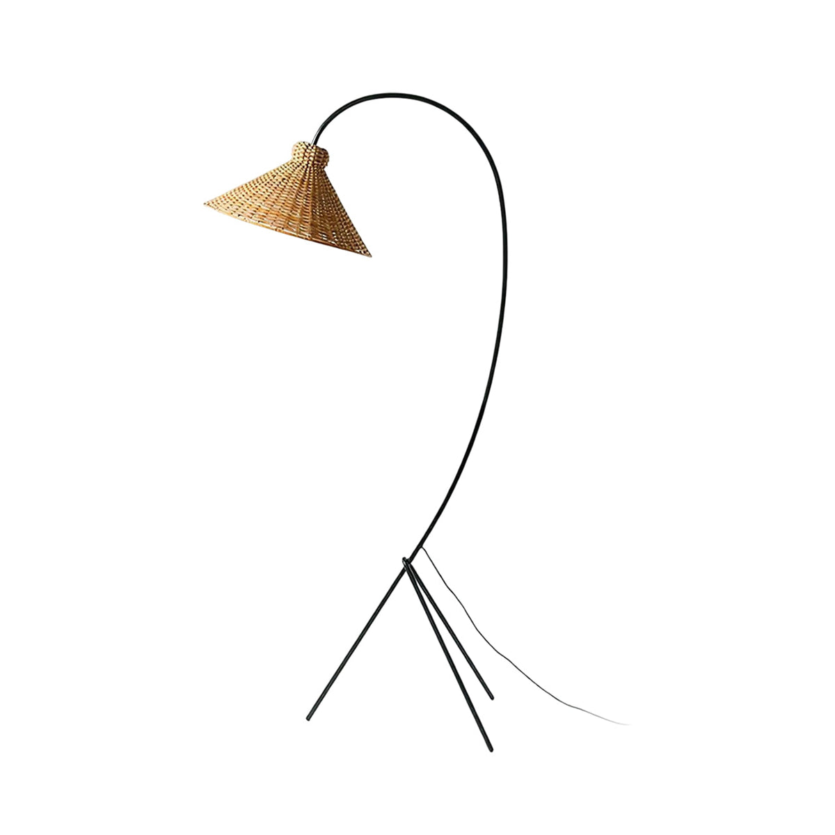 Boa Rattan Floor Lamp – Sleek Metal & Woven Natural Rattan Arched Floor Light