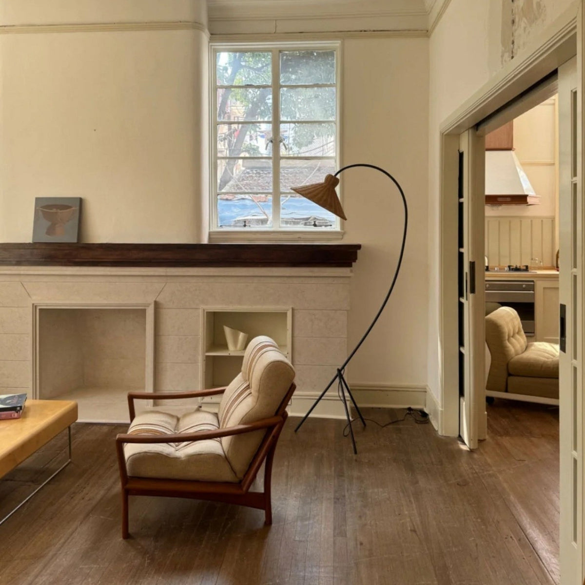 Boa Rattan Floor Lamp – Sleek Metal & Woven Natural Rattan Arched Floor Light