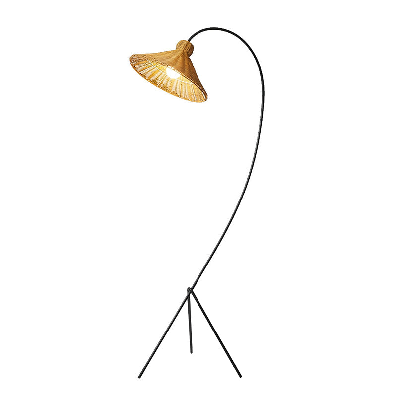 Boa Rattan Floor Lamp – Sleek Metal & Woven Natural Rattan Arched Floor Light