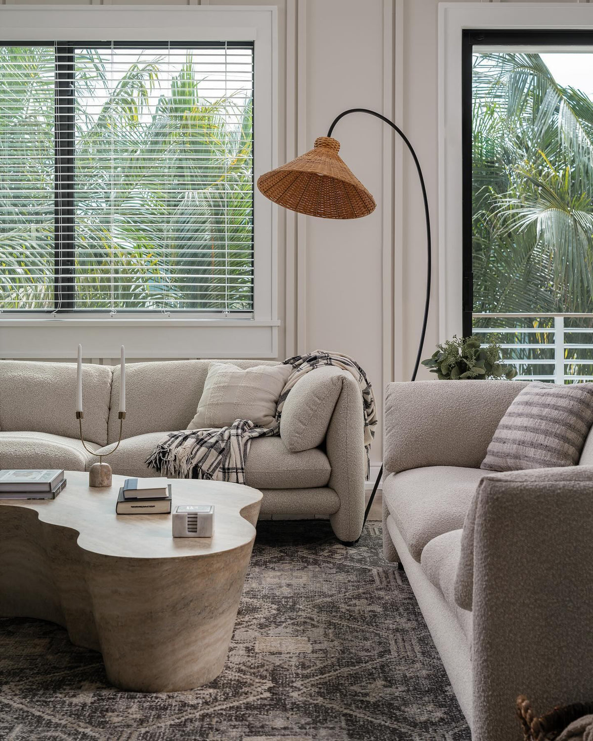 Boa Rattan Floor Lamp – Sleek Metal & Woven Natural Rattan Arched Floor Light