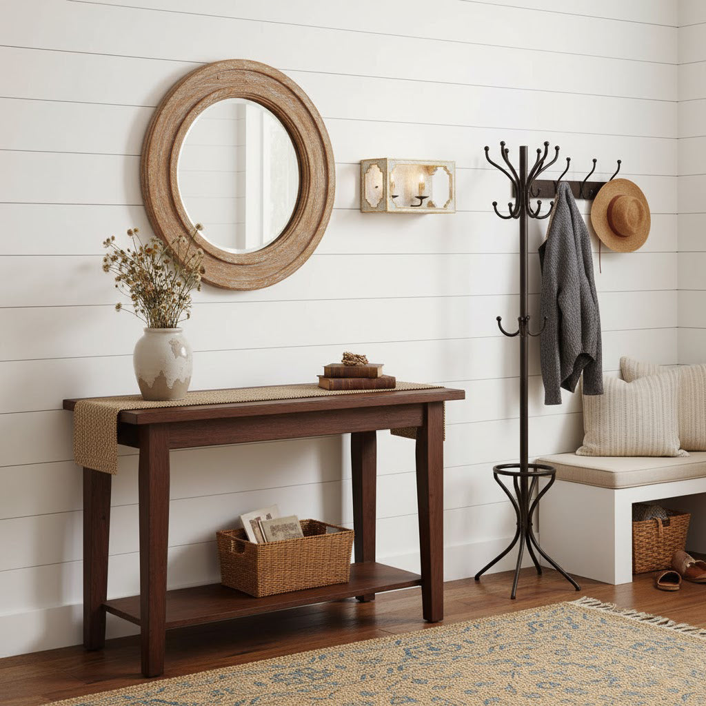 Boho Rustic Cube Sconce – Weathered Wood & Metal Candelabra Wall Light