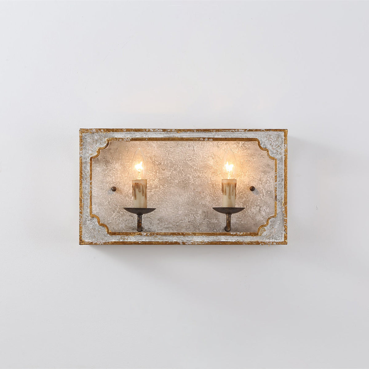 Boho Rustic Cube Sconce – Weathered Wood & Metal Candelabra Wall Light
