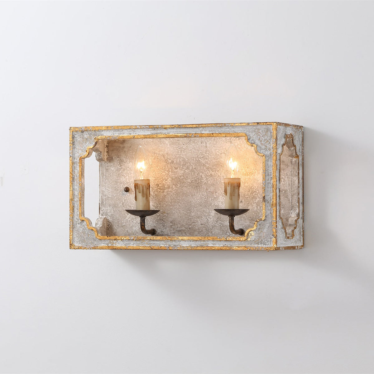 Boho Rustic Cube Sconce – Weathered Wood & Metal Candelabra Wall Light