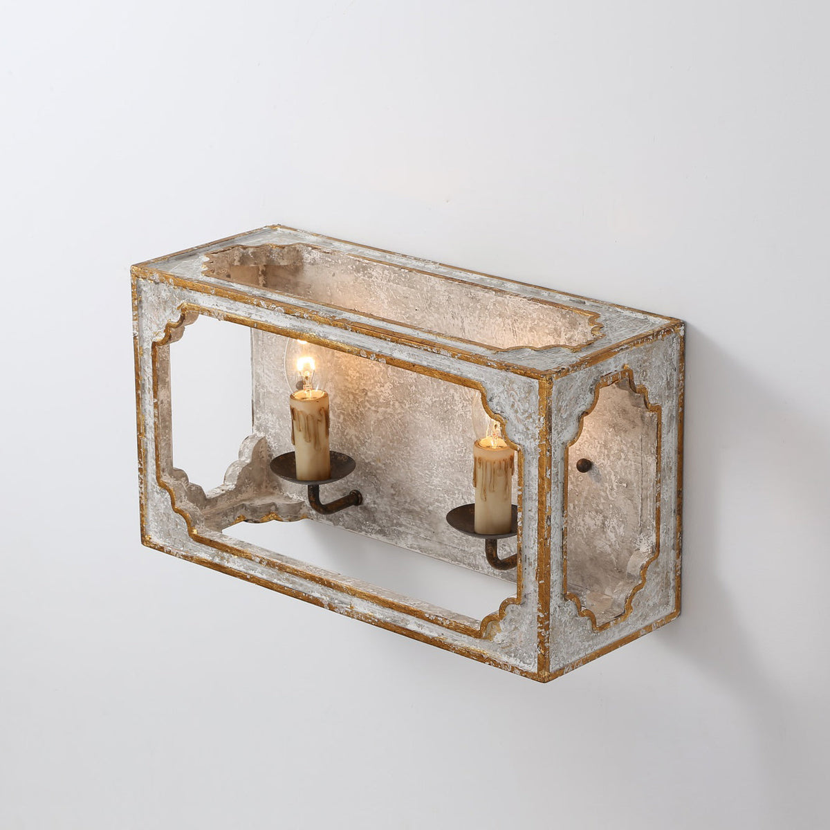 Boho Rustic Cube Sconce – Weathered Wood & Metal Candelabra Wall Light