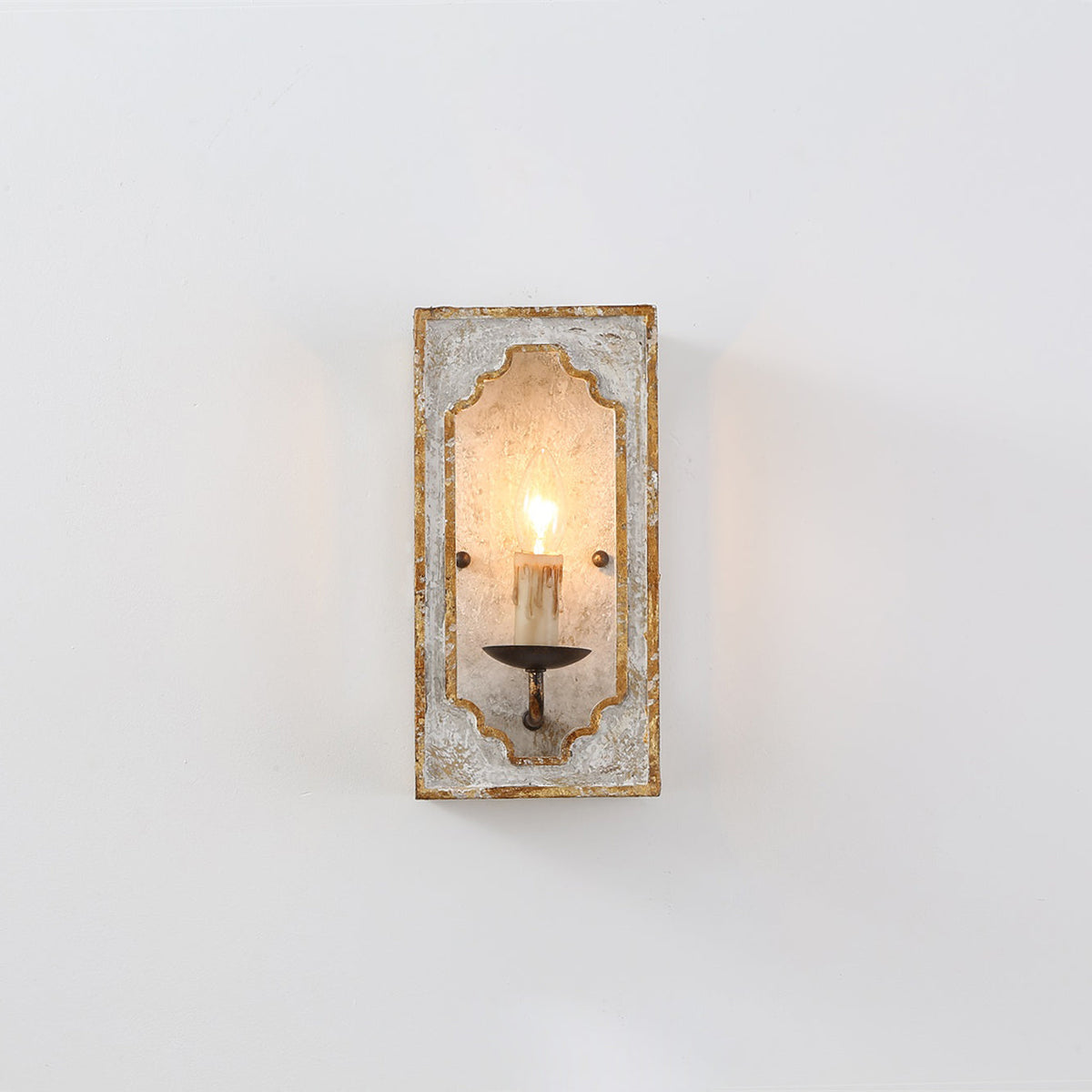 Boho Rustic Cube Sconce – Weathered Wood & Metal Candelabra Wall Light
