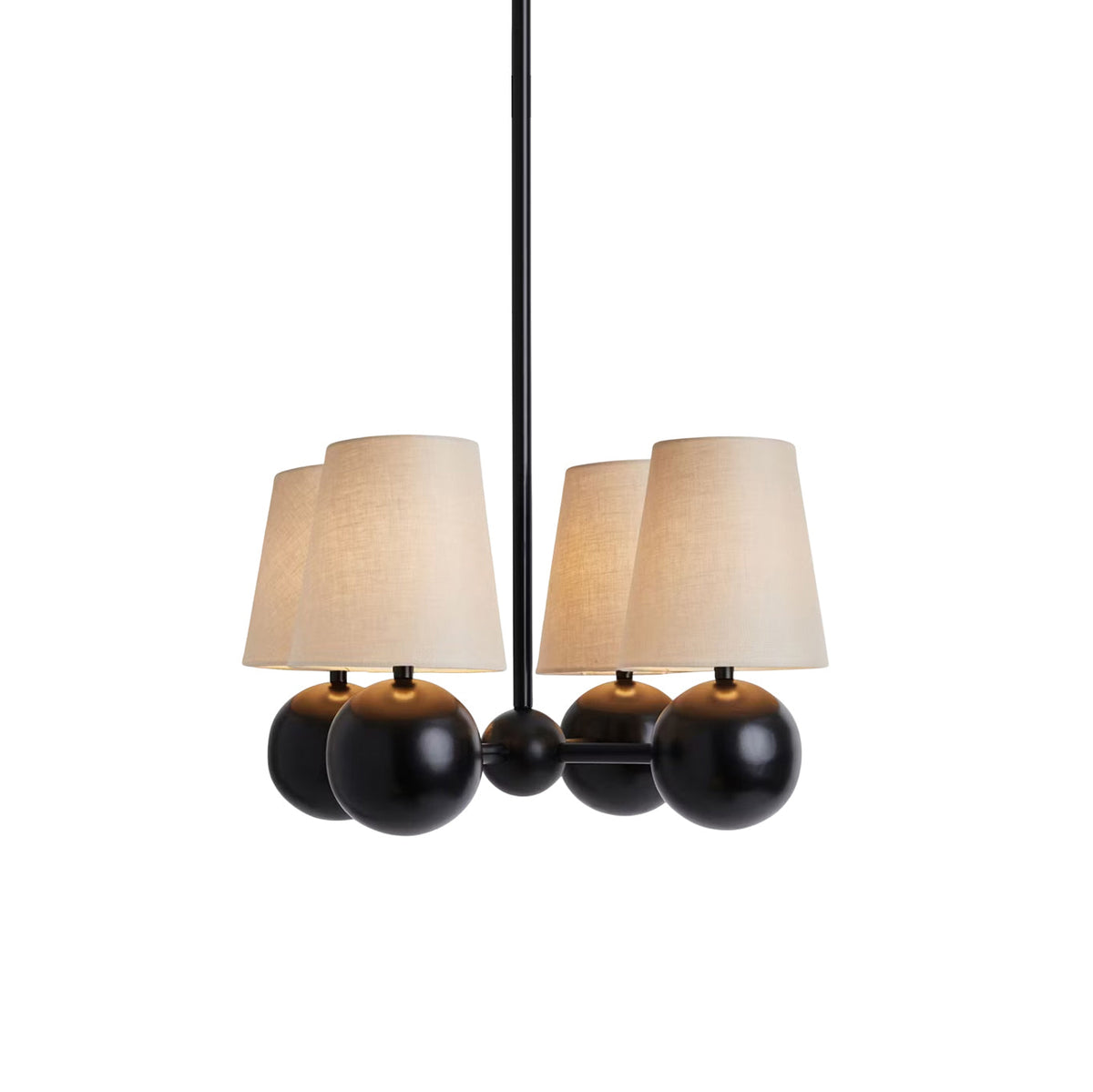 Bole Chandelier – 4-Head Brass & Hovering Fabric Sphere Chandelier