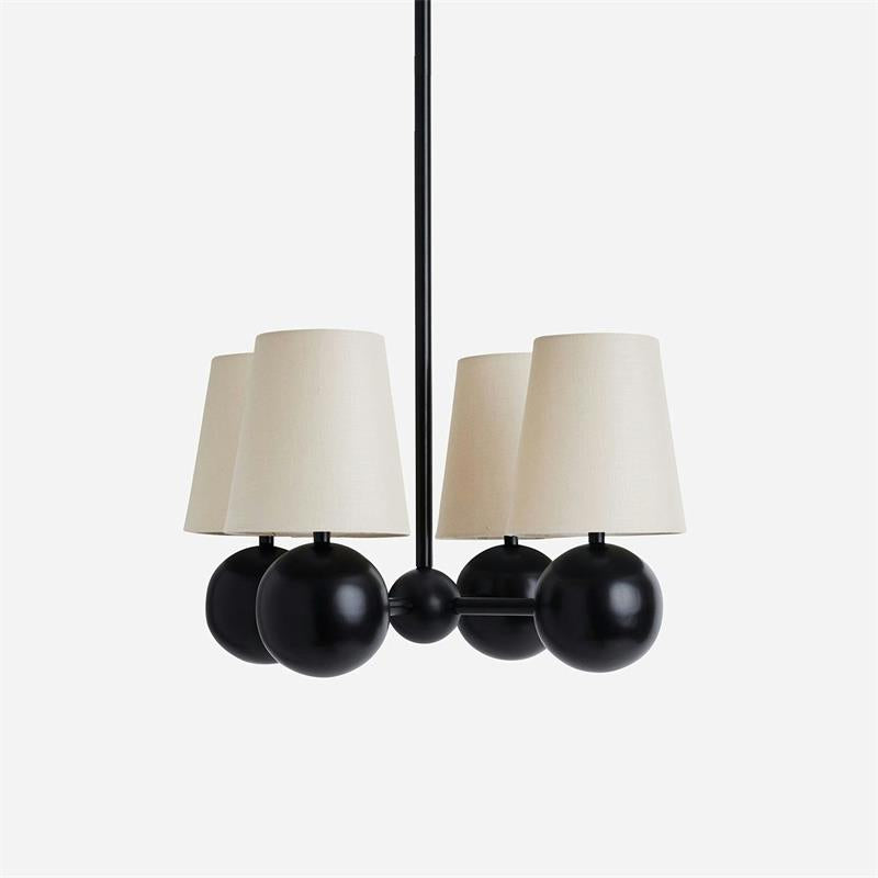 Bole Chandelier – 4-Head Brass & Hovering Fabric Sphere Chandelier