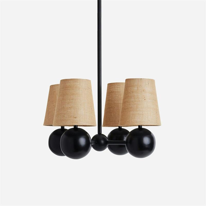 Bole Chandelier – 4-Head Brass & Hovering Fabric Sphere Chandelier
