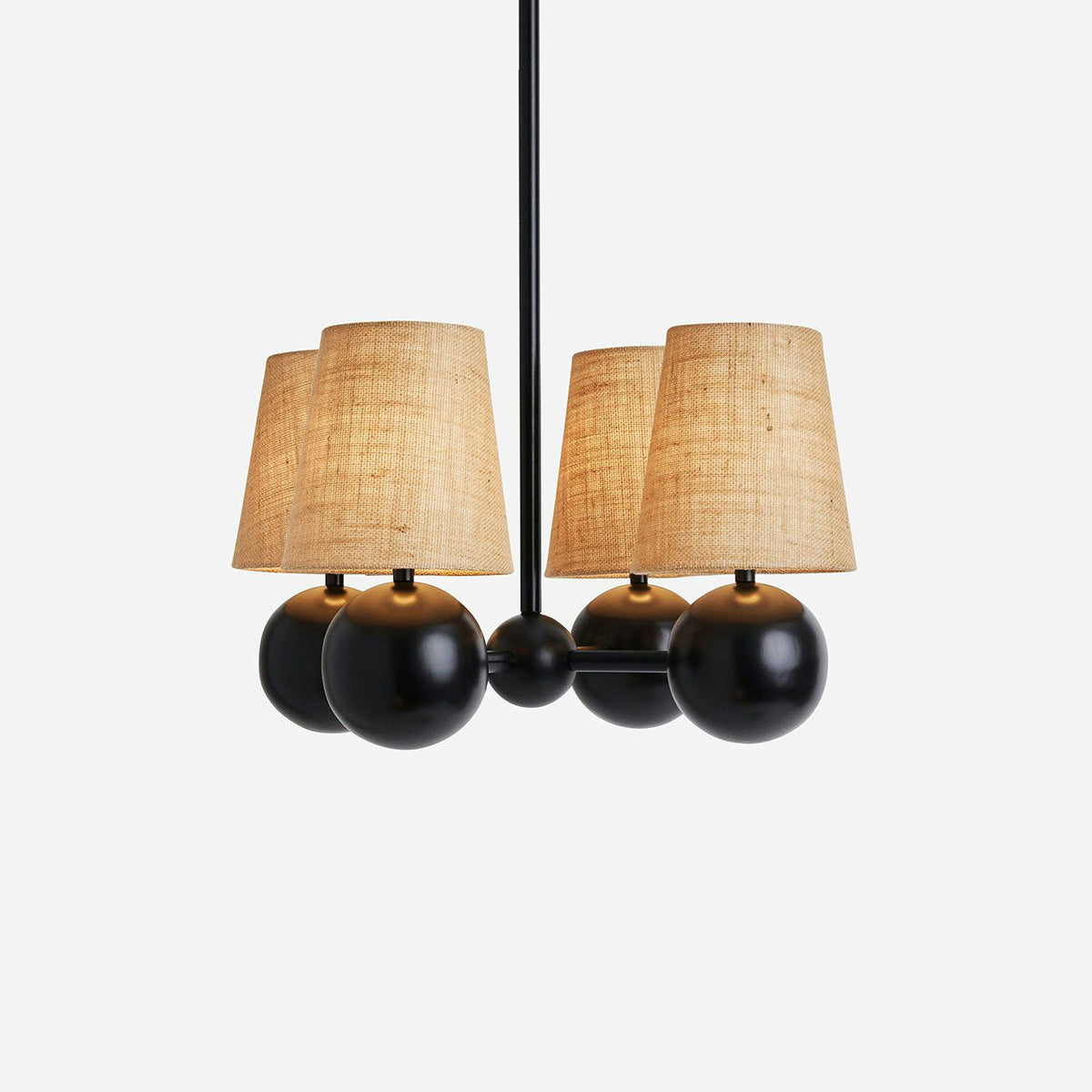 Bole Chandelier – 4-Head Brass & Hovering Fabric Sphere Chandelier