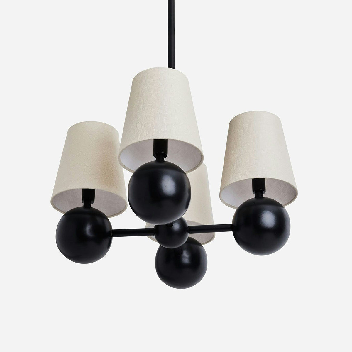 Bole Chandelier – 4-Head Brass & Hovering Fabric Sphere Chandelier