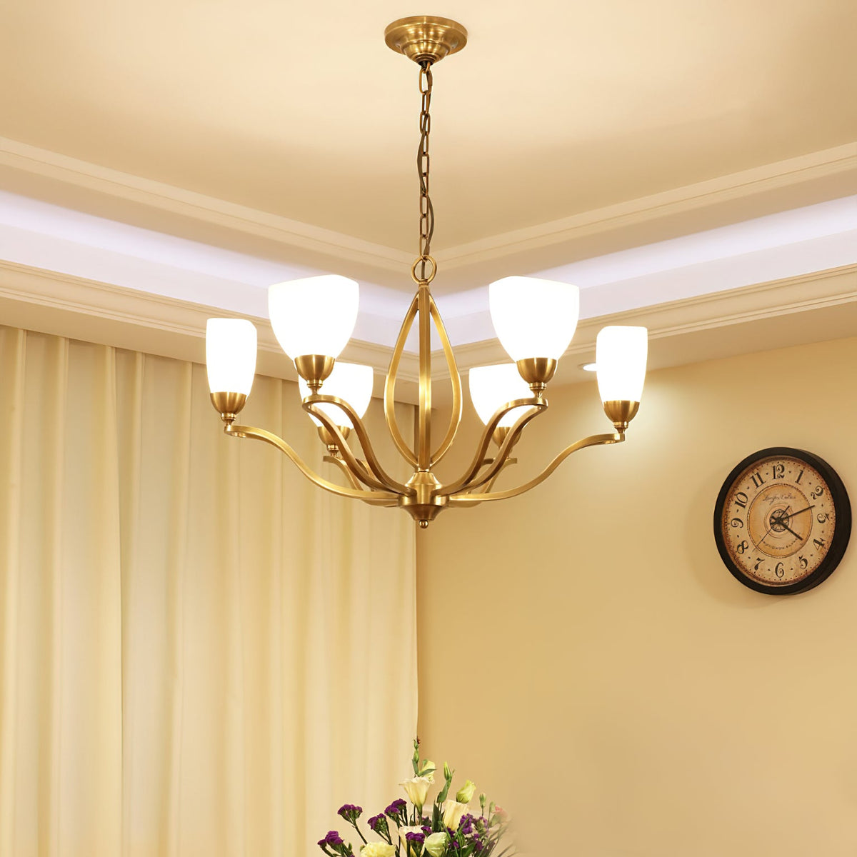 Bolla Chandelier – Polished Brass & Glass Globe Multi-Head Chandelier