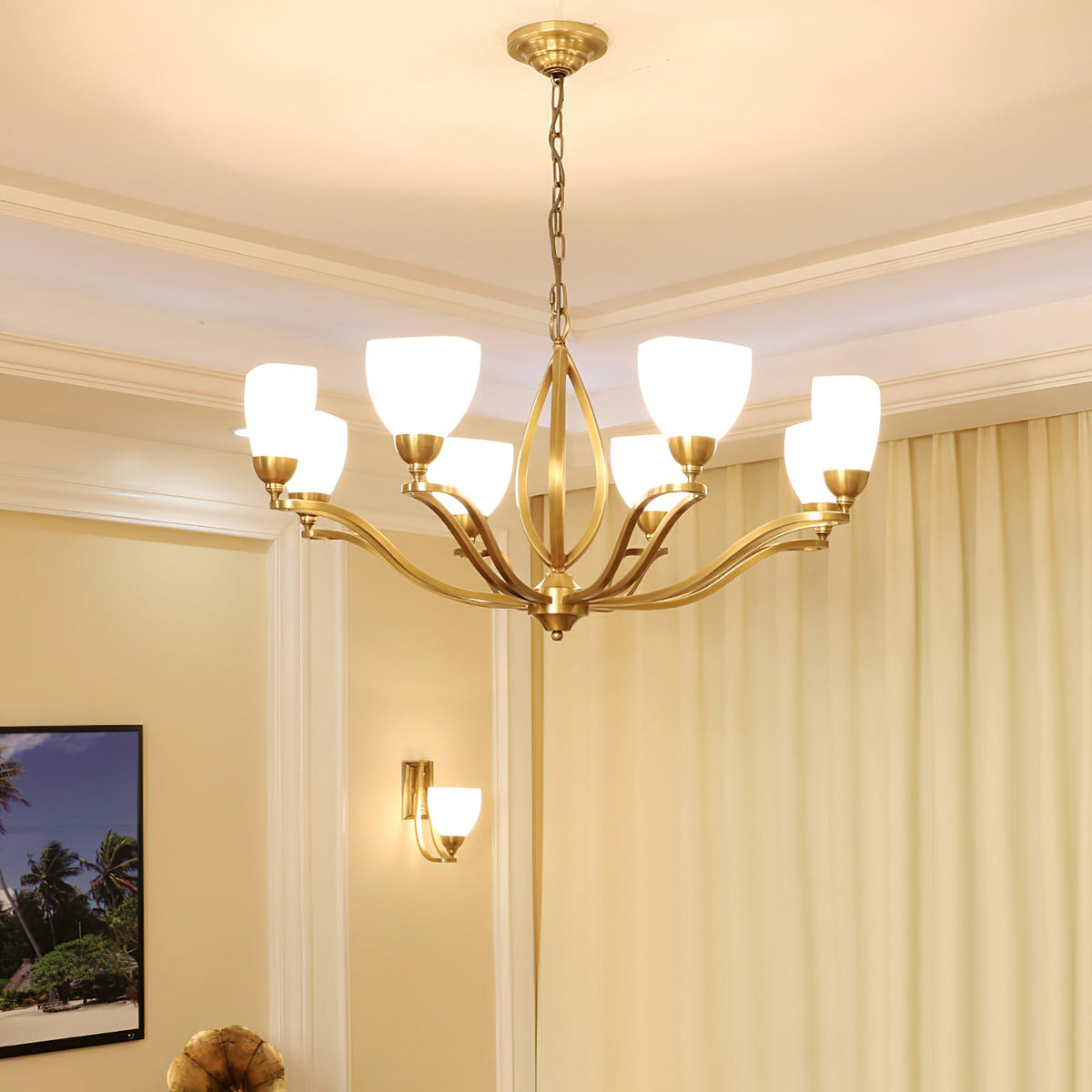 Bolla Chandelier – Polished Brass & Glass Globe Multi-Head Chandelier