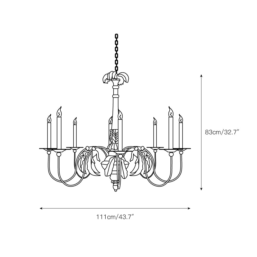 Bonbon Short Chandelier – Carved Antique Wood & Metal Arm Hospitality Chandelier
