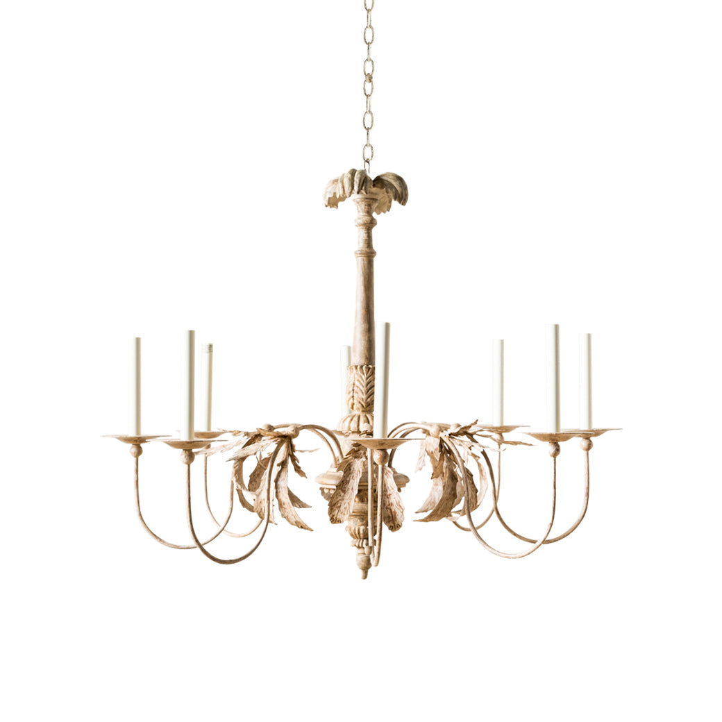 Bonbon Short Chandelier – Carved Antique Wood & Metal Arm Hospitality Chandelier
