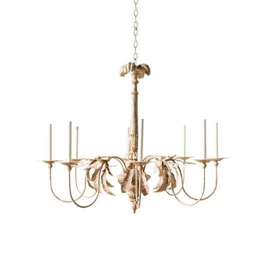 Bonbon Short Chandelier – Carved Antique Wood & Metal Arm Hospitality Chandelier