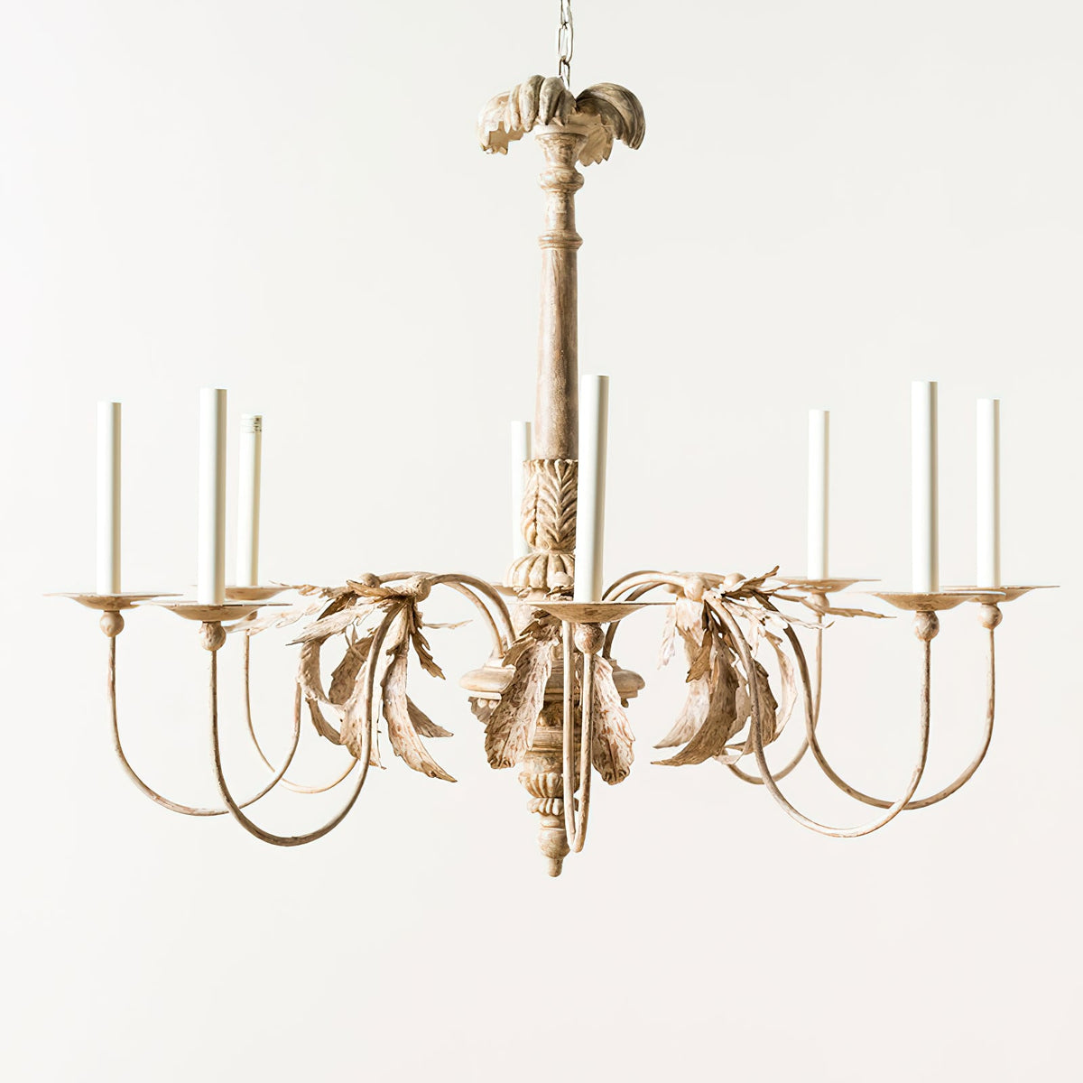 Bonbon Short Chandelier – Carved Antique Wood & Metal Arm Hospitality Chandelier