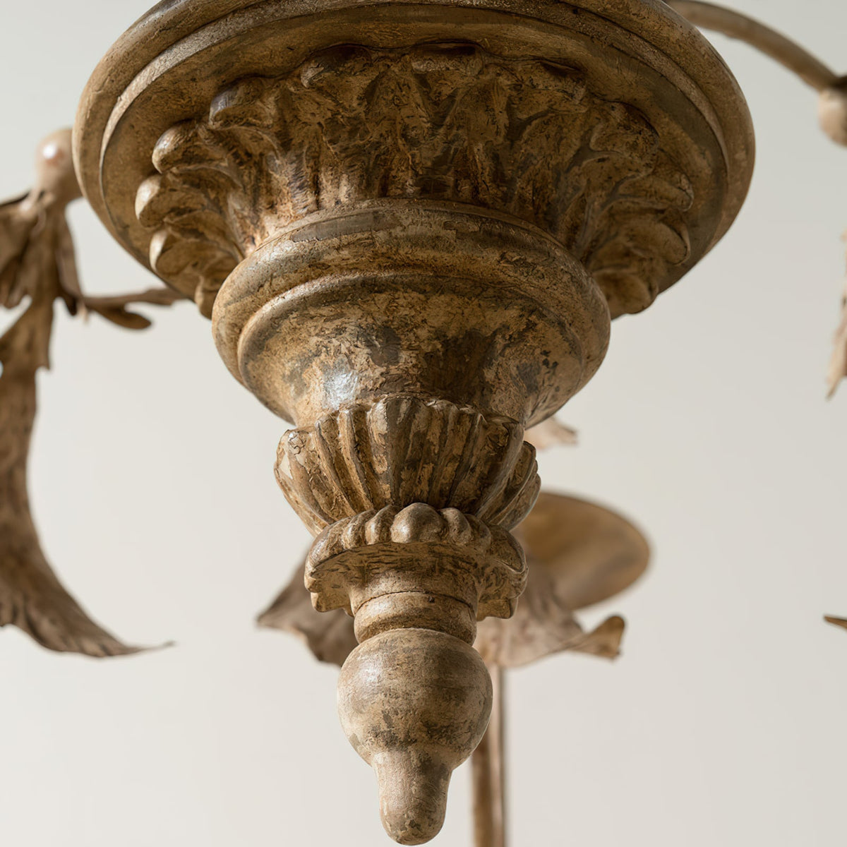 Bonbon Short Chandelier – Carved Antique Wood & Metal Arm Hospitality Chandelier