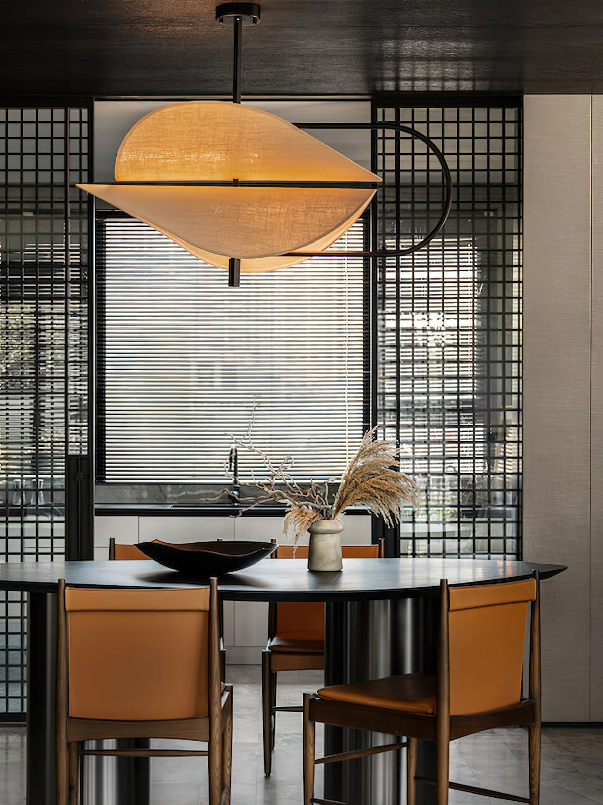 Bonnie Pendant Light – Saffron-Inspired Organic Fabric & Integrated LED Chandelier
