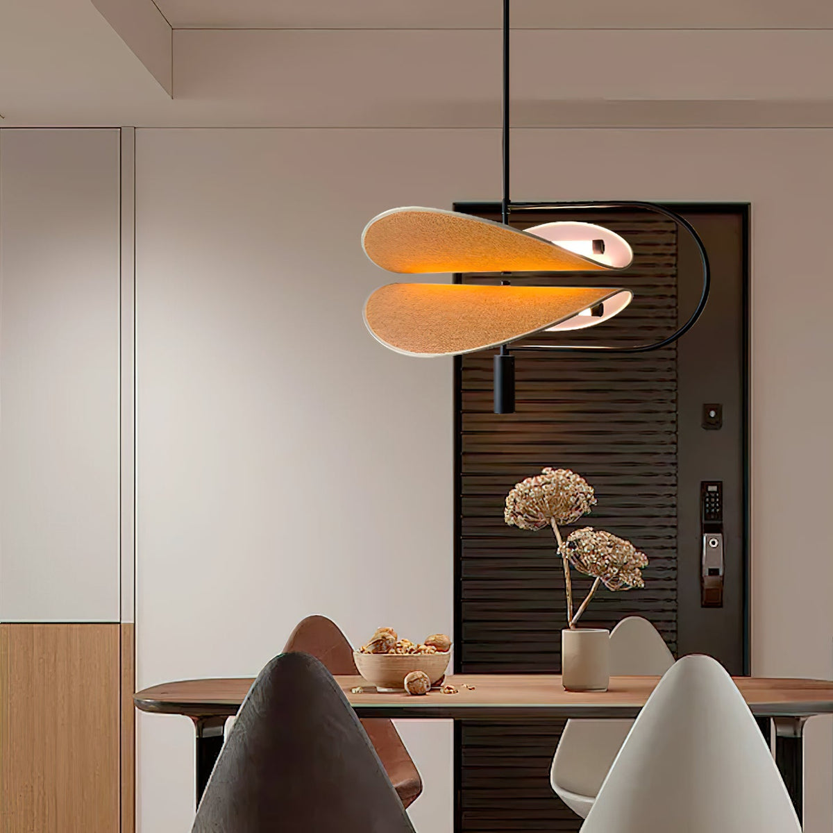 Bonnie Pendant Light – Saffron-Inspired Organic Fabric & Integrated LED Chandelier