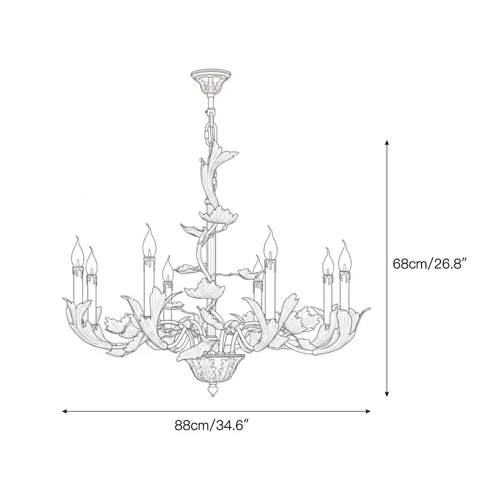Borgia Brass Chandelier – Classical French Provincial Leaf Motif Brass Chandelier