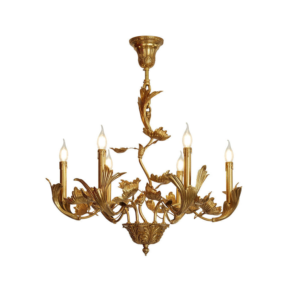 Borgia Brass Chandelier – Classical French Provincial Leaf Motif Brass Chandelier