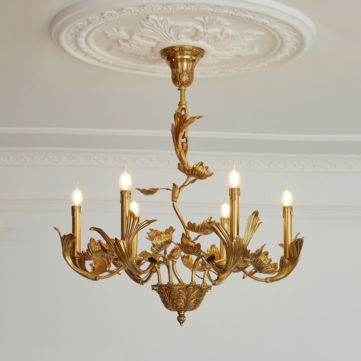 Borgia Brass Chandelier – Classical French Provincial Leaf Motif Brass Chandelier