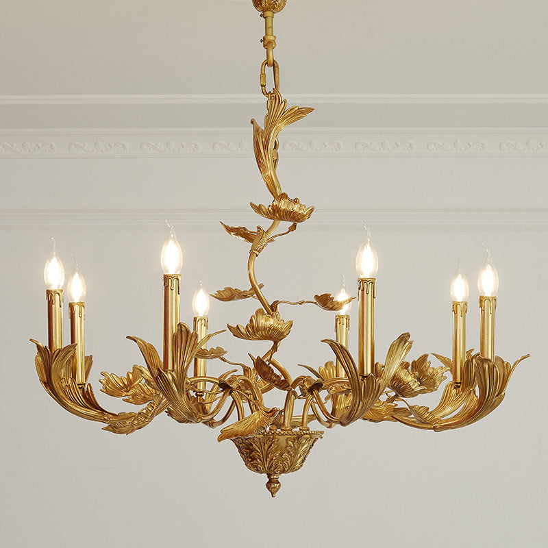 Borgia Brass Chandelier – Classical French Provincial Leaf Motif Brass Chandelier