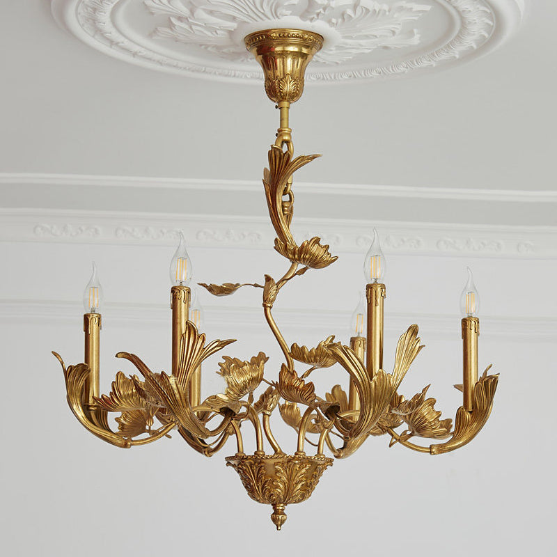 Borgia Brass Chandelier – Classical French Provincial Leaf Motif Brass Chandelier