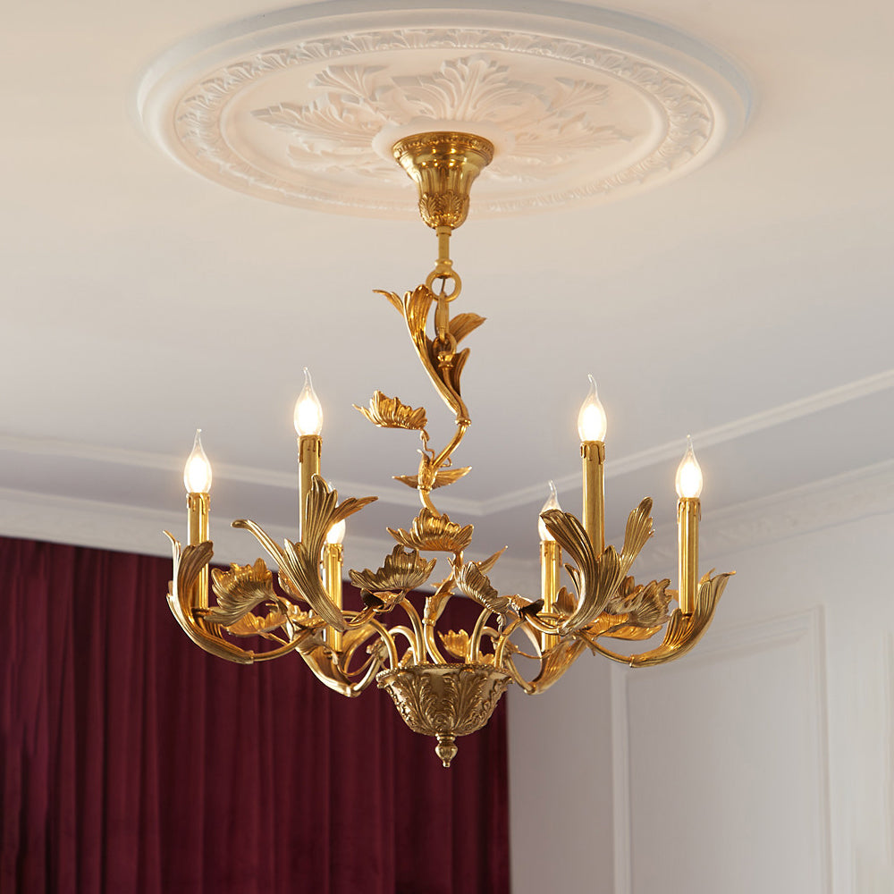 Borgia Brass Chandelier – Classical French Provincial Leaf Motif Brass Chandelier