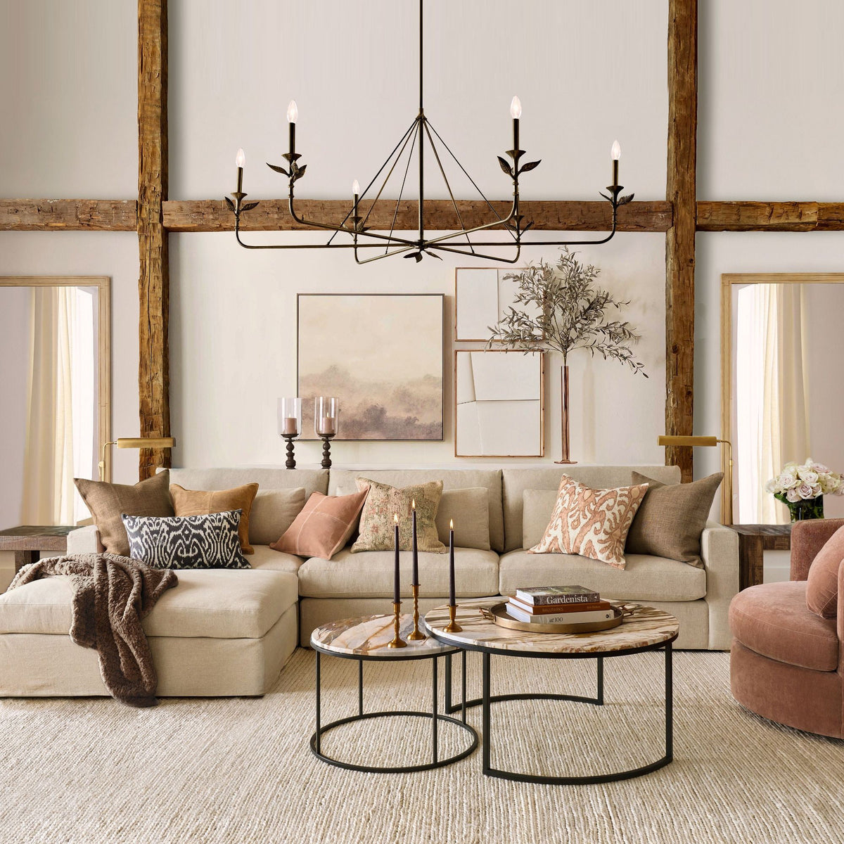 Spring Island Basket Chandelier - Vintage Italian Leaf & Branch Brass Chandelier | Modern Botanical Overhead Light