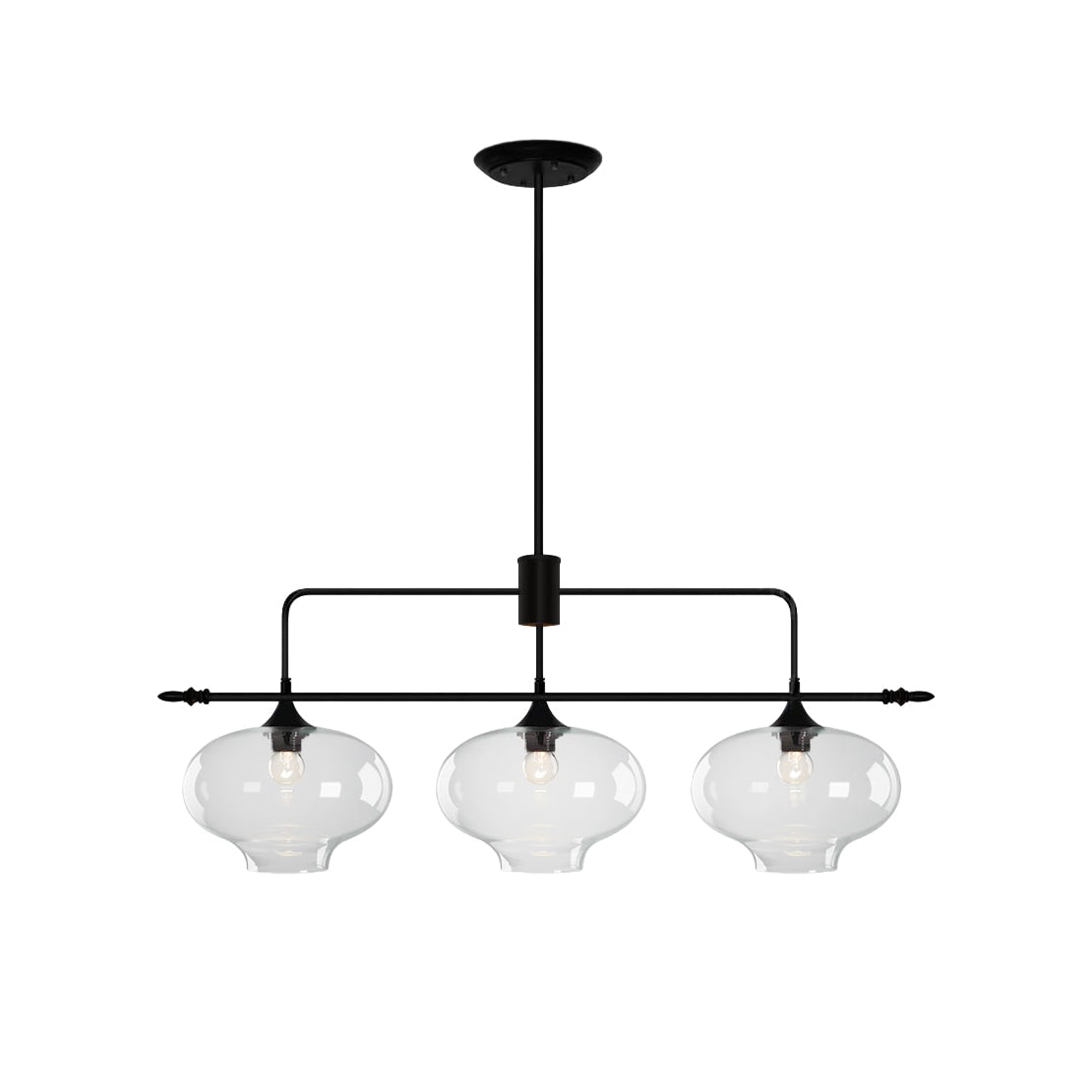 Botica Pendant Light – 3-Head Linear Clear Glass & Black Metal Suspension Fixture