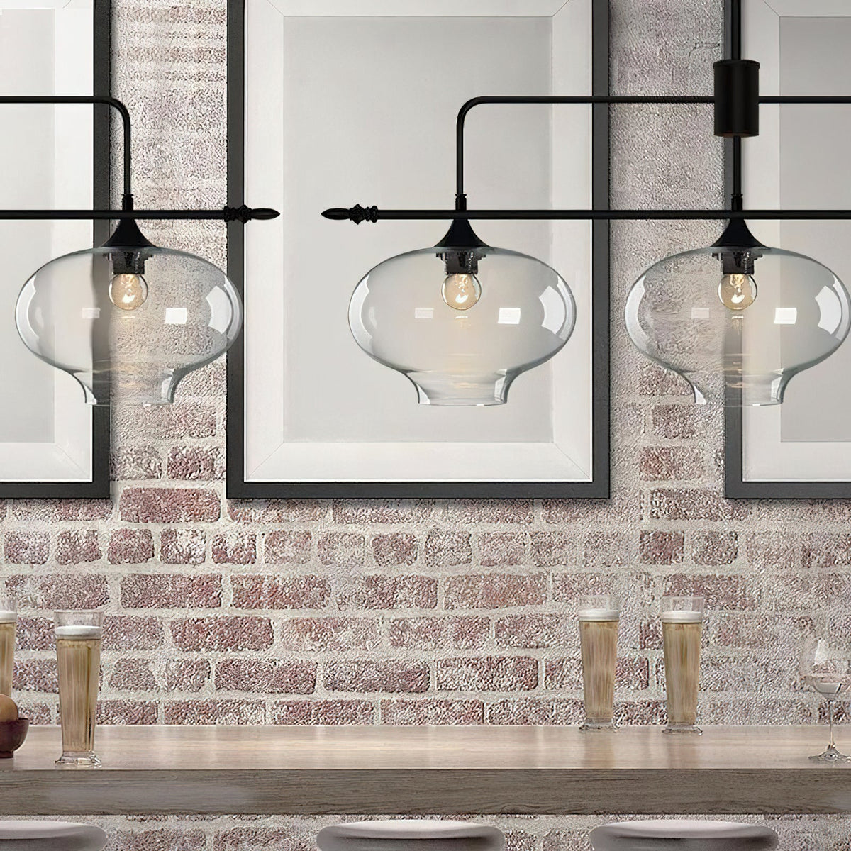 Botica Pendant Light – 3-Head Linear Clear Glass & Black Metal Suspension Fixture