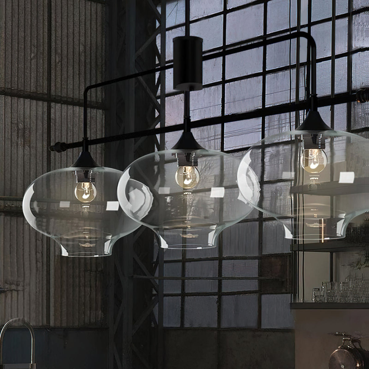 Botica Pendant Light – 3-Head Linear Clear Glass & Black Metal Suspension Fixture