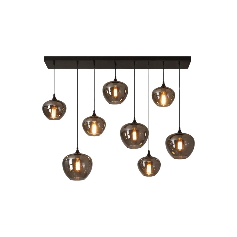 Bottle Glass Pendant Lamp – 8-Head Linear Smoky Gray Glass & Black Metal Chandelier