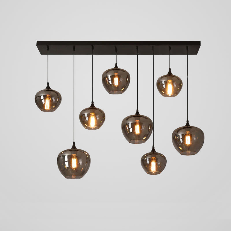 Bottle Glass Pendant Lamp – 8-Head Linear Smoky Gray Glass & Black Metal Chandelier